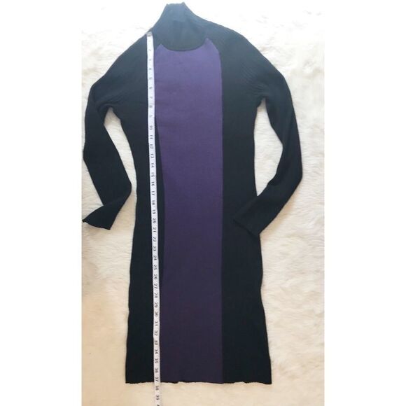 ANNE KLEIN Mockneck Midi Dress Ribbed Color Block Striped Long Sleeve Black XS - Picture 8 of 9
